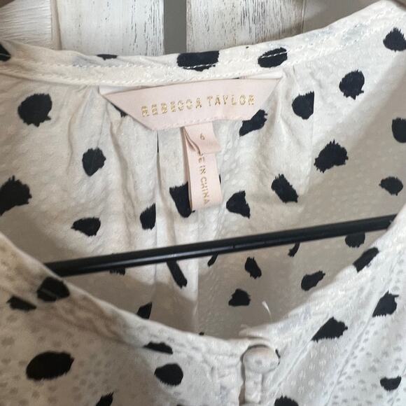 REBECCA TAYLOR 6 Spotted Animal Print Silk Top Button Placket Bell Sleeve White - Picture 9 of 14